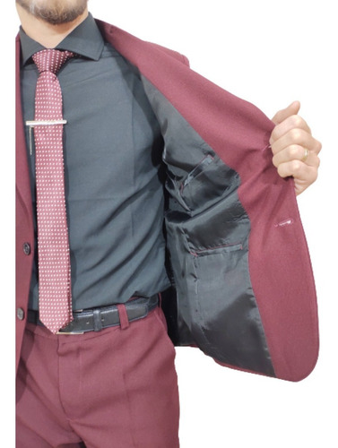 Imagen 8 de 9 de Ambo Traje Bordo Entallado Moda Con Chaleco