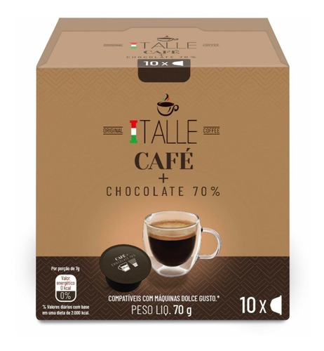 Cápsula Chocolate Cacau 70% Dolce Gusto Café Italle 10 Und