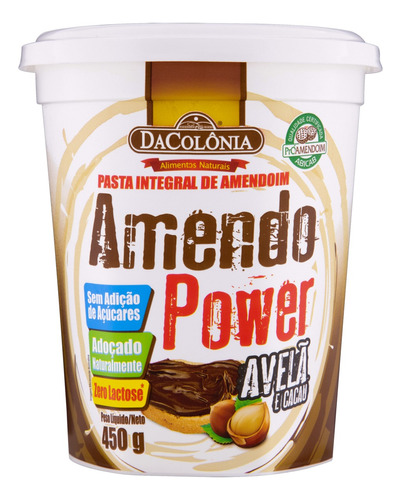 Pasta de Amendoim Integral Avelã e Cacau Zero Lactose DaColônia Amendo Power Pote 450g