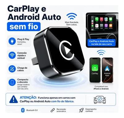 Carplay Adaptador Sem Fio Android Auto 2 Em 1 Usb Automático