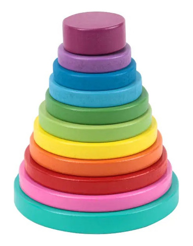 Juego 2 En 1 Apilable Tangrama Madera Torre Niños Montessori Color Multicolor