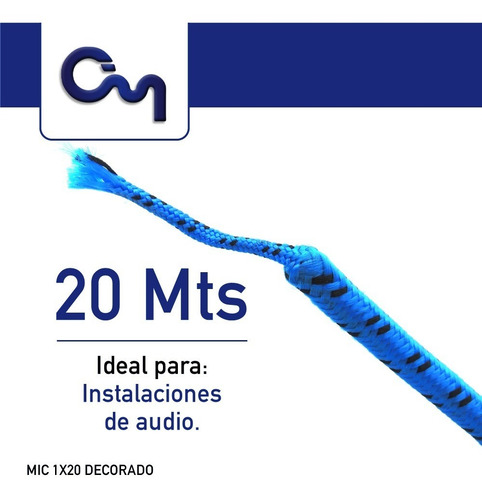 Cable Decorado Para Micrófono 2x24 Rollo Azul Con 20 Mts