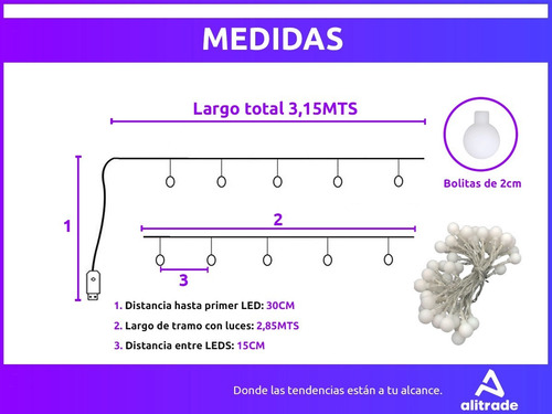 Imagen 6 de 10 de Guirnalda Luces 20 Led Cálidas Color 3 Mts Control 8 Modos