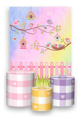 Painel Vertical+ Trio De Capas - Jardim De Pássaros Candy 10