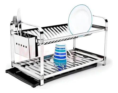 Escorredor Louças 20 Pratos Porta Talher Inox E Bandeja