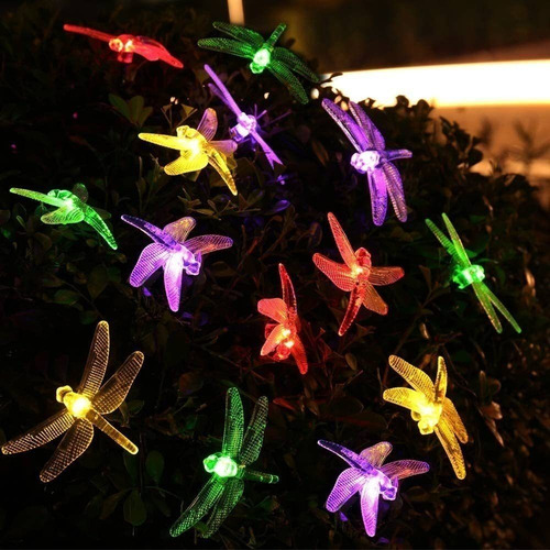 Imagen 2 de 4 de Luces Navidad Guirnalda 30 Led Solar Libélula 5 Metros