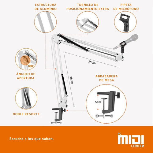 Imagen 3 de 8 de Soporte Brazo Articulado De Mesa Para Mic Condensador Cuotas