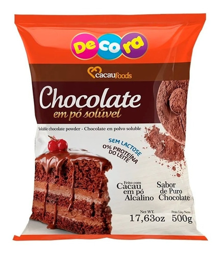 Chocolate Em Pó Solúvel 0 Lactose Ideal P/ Bolo Fofinho 500g