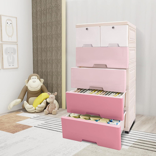 Cómoda Rosa Luoshaliya 6 Cajones Alta Para Dormitorio