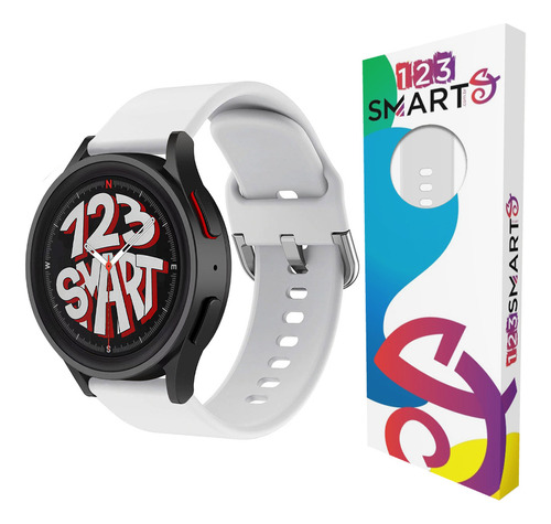 Pulseira De Silicone Fecho Branco 20mm Marca 123smart Compativel Com Samsung Galaxy Watch 4 5 6 40mm 42mm 43mm 44mm 45mm 46mm 47mm Classic Pro Cor Branco