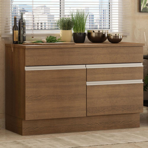 Gabinete Bajo Bufetera Madesa Glamy 120cm Con Encimera Mm 02 Color Marrón