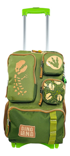 Mochila Rueditas Carrito Dinosaurio Extra Grande Uso Rudo Verde Dinoland