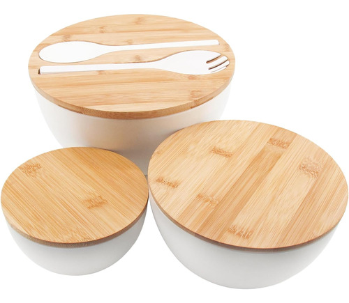 Juego De 3 Cuencos De Ensalada Con Tapa Y Utensilios De Serv
