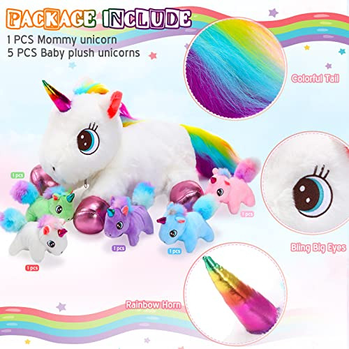 6 Piezas Unicornio Peluche Juego De Juguete 1 Unicornio Gran