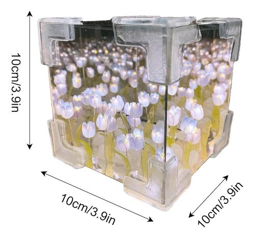 Lampara Cubo De Jardin De Tulipanes Espejo 3d