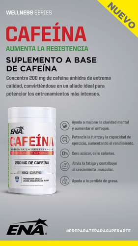 Imagen 3 de 8 de Cafeína 60 Caps Ena Sport