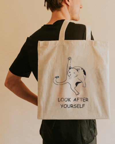 Bolsa Tela Lienzo Tote Bag Gato Cat Look After Yourself