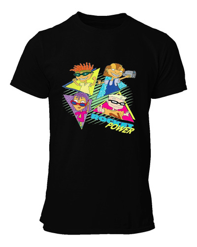 Playera Negra Rocket Power Retro Degradado 90s