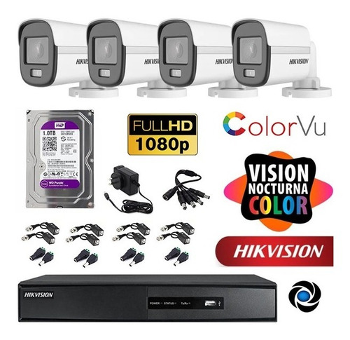 Imagen 1 de 10 de Kit Seguridad Dvr 8ch Hikvision+4 Camara 2mp Colorvu +disco 