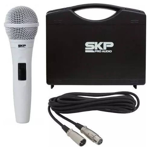 Microfone Branco Profissional Skp Pro92 Xlr Com Cabo + Case