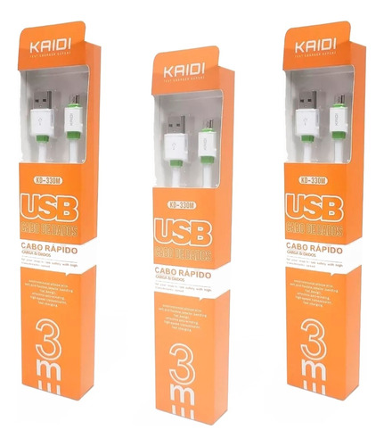 3pcs Cabo Usb Tipo Micro-usb 3mts / Rapido Kaidi 330m