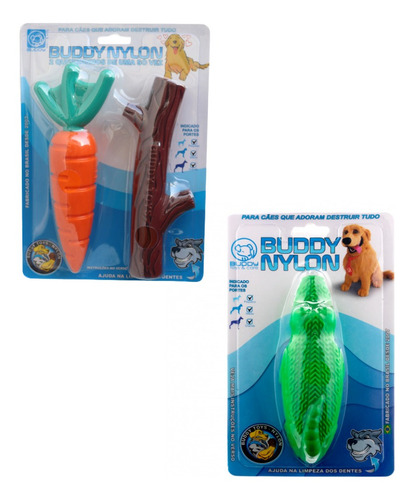 Kit 3 Mordedores Buddy Toys Nylon Graveto Cenoura Crocojack