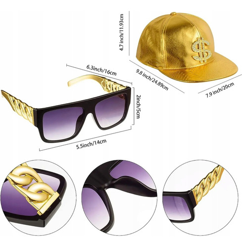 Set De Sombrero De Rapero Con Gafas De Sol Con Cadena De Hip