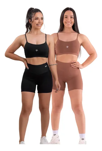 comprar Bermuda E Top Conjunto Fitness Zero Transparencia Kit 4 Peça