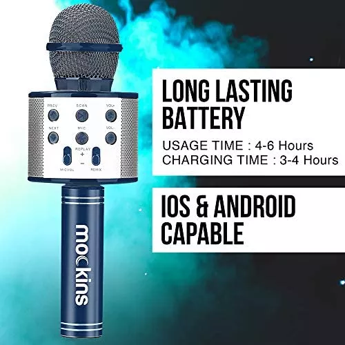 Paquete de 2 micrófonos de karaoke Bluetooth azul marino y rojo para niños  con altavoz Bluetooth | Micrófono inalámbrico para karaoke compatible con