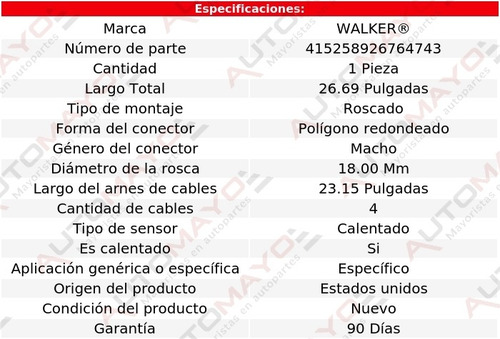 Sensor Oxígeno Walker 320i 2.0l 4 Cil Bmw 12-18