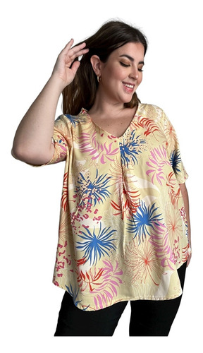 Blusa De Fibrana Estampada Mujer Talle Grande.