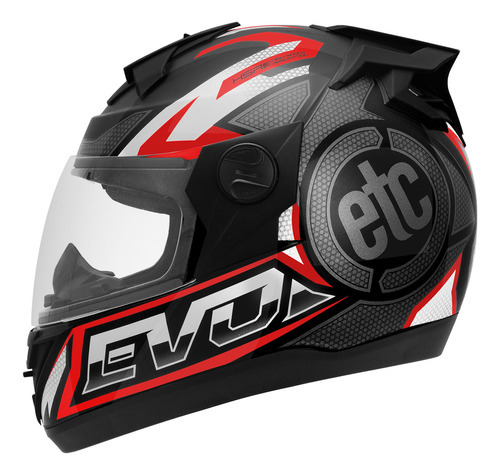 Capacete Fechado Moto Etceter Carbon Evo Brilhante Masculino Cor Cinza-vermelho Tamanho do capacete 60