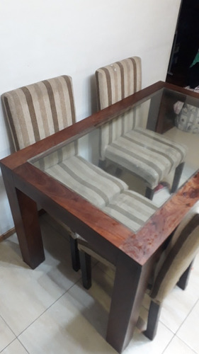 Mesa De Algarrobo Y Vidrio - Vendo Urgente - Ofertame