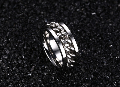 Anel Masculino Feminino Aço Inox Corrente Giratória Prata