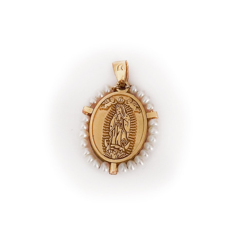 Dije De Virgen De Guadalupe, Oro Laminado Y Perlas Naturales