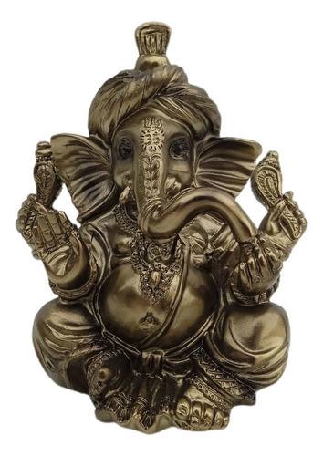 Estatua Ganesha 10cm Decorativo Resina Brilhante Ou Dourada Cor Dourado