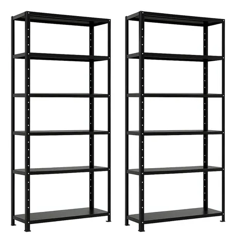 Estante Aço Aparador Livros 6 Bandejas 90cm Preto 2 Unidades