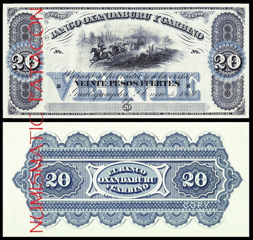 Billete 20 Pesos Fuerte Oxandaburu Garbino 1869 Copia 1794p2