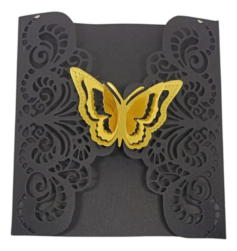 Invitación Elegante Negro Mariposa Dorada O Plata  30 Piezas