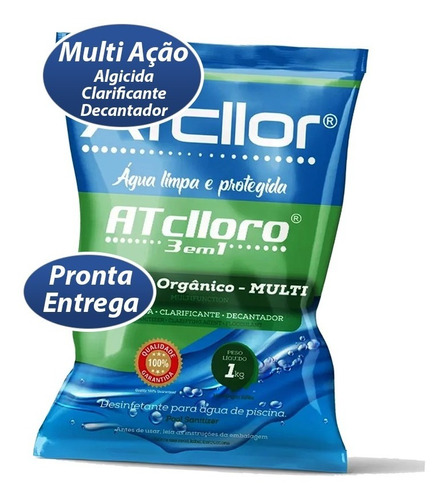 Atcllor Limper Cloro 1kg Multi Ação 3 Em 1 Para Piscinas