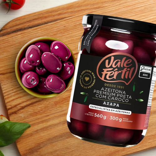 Azeitona Premium Preta Com Caroço Azapa Vale Fértil 300g