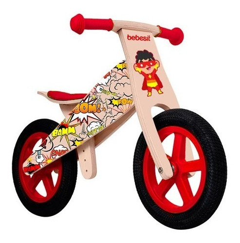 Bicicleta Equilibrio De Madera Bebesit Superheroe Roja