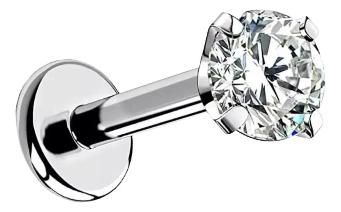 Piercing Tragus Aço Cirúrgico Hipoalergênico Prateado com Zircônia 3mm