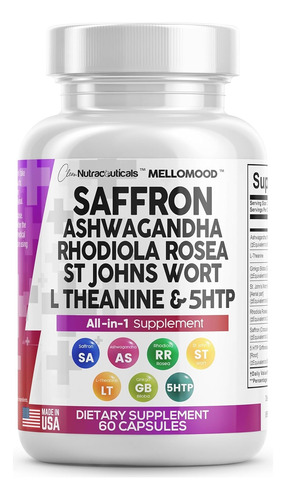 Azafrán Con Ashwagandha8000mg,l-teanina,rhodiola,ginkgo60cap