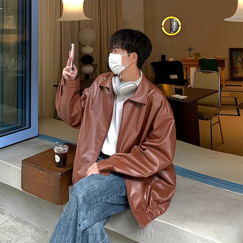 Chaqueta De Cuero Para Hombre, Chaqueta Bomber De Cuero Pu D