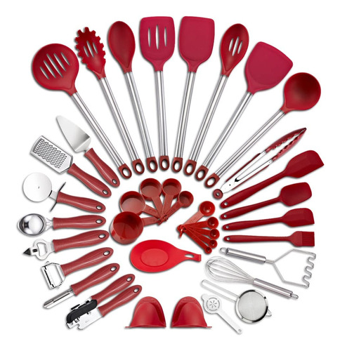 37 Utensilio Cocina Silicona Acero Inoxidable Juego Espatula