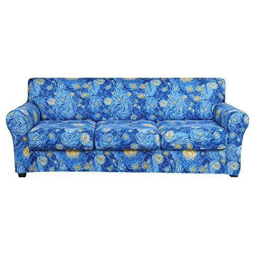Funda Para Sofás De 3 Cojines De Diseño Floral Azul
