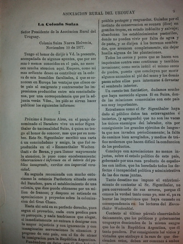 Revista De 1878 Con Artículo De La Colonia Suiza Jose Thove