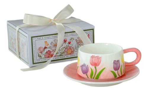 Juego De Taza Y Platillo De Café Cerámica Diseño De Flores