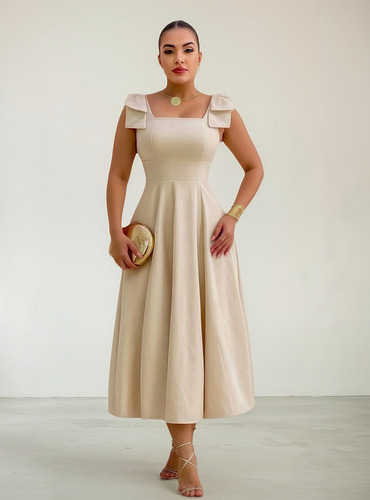 Vestido Midi Linho Para Casamento Civil E Noiva Midi Laço